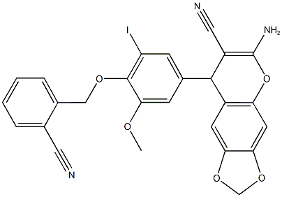 6-amino-8-{4-[(2-cyanobenzyl)oxy]-3-iodo-5-methoxyphenyl}-8H-[1,3]dioxolo[4,5-g]chromene-7-carbonitrile Structure