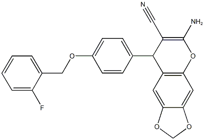 6-amino-8-{4-[(2-fluorobenzyl)oxy]phenyl}-8H-[1,3]dioxolo[4,5-g]chromene-7-carbonitrile 구조식 이미지