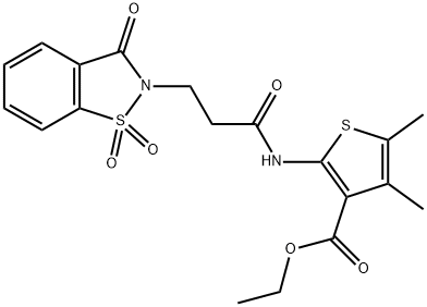 ethyl 2-{[3-(1,1-dioxido-3-oxo-1,2-benzisothiazol-2(3H)-yl)propanoyl]amino}-4,5-dimethyl-3-thiophenecarboxylate Structure