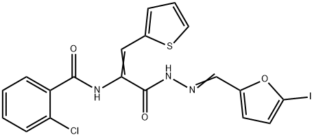 2-chloro-N-[1-({2-[(5-iodo-2-furyl)methylene]hydrazino}carbonyl)-2-(2-thienyl)vinyl]benzamide Structure