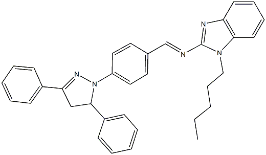 N-[4-(3,5-diphenyl-4,5-dihydro-1H-pyrazol-1-yl)benzylidene]-N-(1-pentyl-1H-benzimidazol-2-yl)amine 구조식 이미지