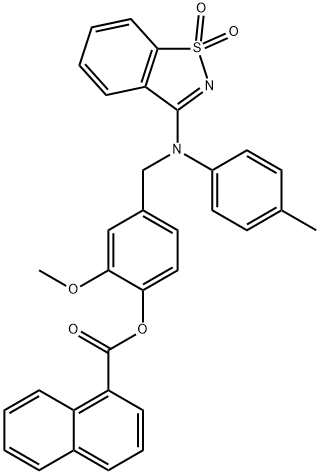 4-{[(1,1-dioxido-1,2-benzisothiazol-3-yl)-4-methylanilino]methyl}-2-methoxyphenyl 1-naphthoate 구조식 이미지