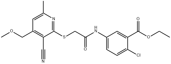 ethyl 2-chloro-5-[({[3-cyano-4-(methoxymethyl)-6-methyl-2-pyridinyl]sulfanyl}acetyl)amino]benzoate 구조식 이미지