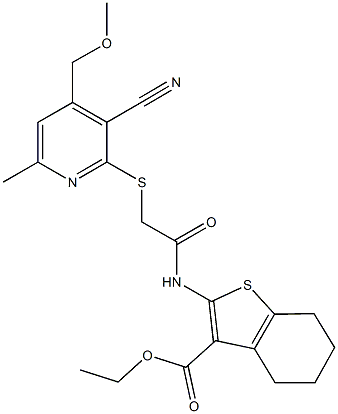 ethyl 2-[({[3-cyano-4-(methoxymethyl)-6-methyl-2-pyridinyl]sulfanyl}acetyl)amino]-4,5,6,7-tetrahydro-1-benzothiophene-3-carboxylate Structure