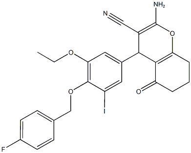 2-amino-4-{3-ethoxy-4-[(4-fluorobenzyl)oxy]-5-iodophenyl}-5-oxo-5,6,7,8-tetrahydro-4H-chromene-3-carbonitrile Structure