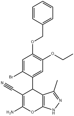 6-amino-4-[4-(benzyloxy)-2-bromo-5-ethoxyphenyl]-3-methyl-1,4-dihydropyrano[2,3-c]pyrazole-5-carbonitrile Structure