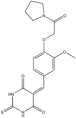 5-{3-methoxy-4-[2-oxo-2-(1-pyrrolidinyl)ethoxy]benzylidene}-2-thioxodihydro-4,6(1H,5H)-pyrimidinedione 구조식 이미지