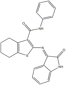 2-[(2-oxo-1,2-dihydro-3H-indol-3-ylidene)amino]-N-phenyl-4,5,6,7-tetrahydro-1-benzothiophene-3-carboxamide 구조식 이미지