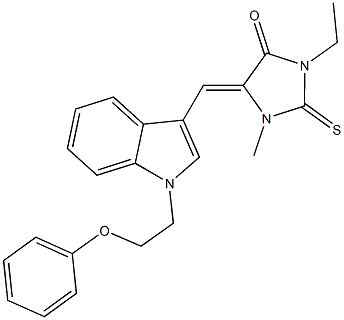 3-ethyl-1-methyl-5-{[1-(2-phenoxyethyl)-1H-indol-3-yl]methylene}-2-thioxo-4-imidazolidinone 구조식 이미지