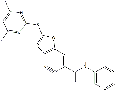 2-cyano-N-(2,5-dimethylphenyl)-3-{5-[(4,6-dimethyl-2-pyrimidinyl)sulfanyl]-2-furyl}acrylamide Structure