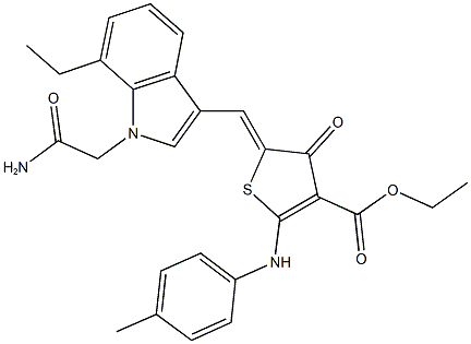 ethyl 5-{[1-(2-amino-2-oxoethyl)-7-ethyl-1H-indol-3-yl]methylene}-4-oxo-2-(4-toluidino)-4,5-dihydro-3-thiophenecarboxylate 구조식 이미지