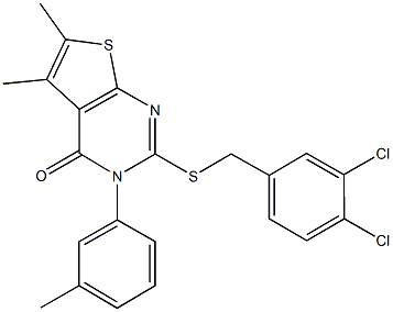 2-[(3,4-dichlorobenzyl)sulfanyl]-5,6-dimethyl-3-(3-methylphenyl)thieno[2,3-d]pyrimidin-4(3H)-one 구조식 이미지