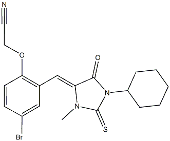 {4-bromo-2-[(1-cyclohexyl-3-methyl-5-oxo-2-thioxo-4-imidazolidinylidene)methyl]phenoxy}acetonitrile 구조식 이미지