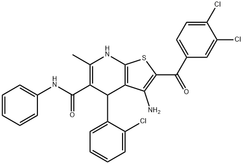 3-amino-4-(2-chlorophenyl)-2-(3,4-dichlorobenzoyl)-6-methyl-N-phenyl-4,7-dihydrothieno[2,3-b]pyridine-5-carboxamide 구조식 이미지