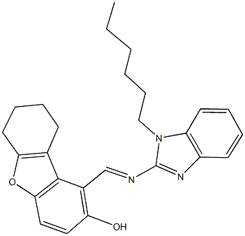 1-{[(1-hexyl-1H-benzimidazol-2-yl)imino]methyl}-6,7,8,9-tetrahydrodibenzo[b,d]furan-2-ol 구조식 이미지