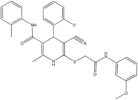 5-cyano-4-(2-fluorophenyl)-6-{[2-(3-methoxyanilino)-2-oxoethyl]sulfanyl}-2-methyl-N-(2-methylphenyl)-1,4-dihydro-3-pyridinecarboxamide Structure