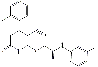 2-{[3-cyano-4-(2-methylphenyl)-6-oxo-1,4,5,6-tetrahydro-2-pyridinyl]sulfanyl}-N-(3-fluorophenyl)acetamide 구조식 이미지