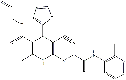 allyl 5-cyano-4-(2-furyl)-2-methyl-6-{[2-oxo-2-(2-toluidino)ethyl]sulfanyl}-1,4-dihydro-3-pyridinecarboxylate 구조식 이미지