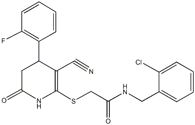 N-(2-chlorobenzyl)-2-{[3-cyano-4-(2-fluorophenyl)-6-oxo-1,4,5,6-tetrahydro-2-pyridinyl]sulfanyl}acetamide 구조식 이미지