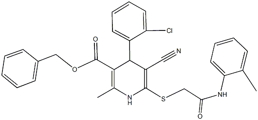 benzyl 4-(2-chlorophenyl)-5-cyano-2-methyl-6-{[2-oxo-2-(2-toluidino)ethyl]sulfanyl}-1,4-dihydro-3-pyridinecarboxylate Structure