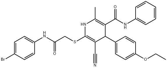 6-{[2-(4-bromoanilino)-2-oxoethyl]sulfanyl}-5-cyano-4-(4-ethoxyphenyl)-2-methyl-N-phenyl-1,4-dihydro-3-pyridinecarboxamide 구조식 이미지