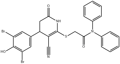 2-{[3-cyano-4-(3,5-dibromo-4-hydroxyphenyl)-6-oxo-1,4,5,6-tetrahydro-2-pyridinyl]sulfanyl}-N,N-diphenylacetamide Structure