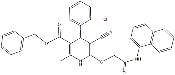 benzyl 4-(2-chlorophenyl)-5-cyano-2-methyl-6-{[2-(1-naphthylamino)-2-oxoethyl]sulfanyl}-1,4-dihydro-3-pyridinecarboxylate Structure