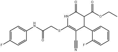 ethyl 5-cyano-6-{[2-(4-fluoroanilino)-2-oxoethyl]sulfanyl}-4-(2-fluorophenyl)-2-oxo-1,2,3,4-tetrahydro-3-pyridinecarboxylate 구조식 이미지