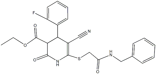 ethyl 6-{[2-(benzylamino)-2-oxoethyl]sulfanyl}-5-cyano-4-(2-fluorophenyl)-2-oxo-1,2,3,4-tetrahydro-3-pyridinecarboxylate Structure