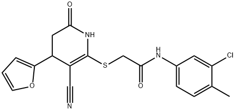 N-(3-chloro-4-methylphenyl)-2-{[3-cyano-4-(2-furyl)-6-oxo-1,4,5,6-tetrahydro-2-pyridinyl]sulfanyl}acetamide Structure