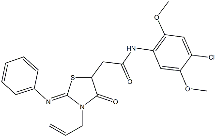 2-[3-allyl-4-oxo-2-(phenylimino)-1,3-thiazolidin-5-yl]-N-(4-chloro-2,5-dimethoxyphenyl)acetamide Structure