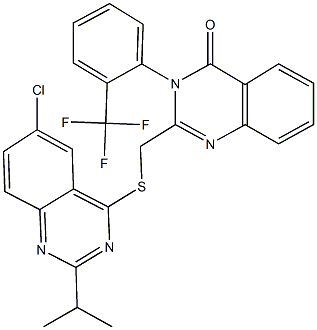 2-{[(6-chloro-2-isopropyl-4-quinazolinyl)sulfanyl]methyl}-3-[2-(trifluoromethyl)phenyl]-4(3H)-quinazolinone 구조식 이미지