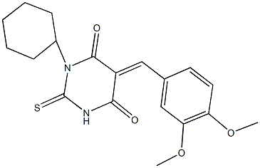 1-cyclohexyl-5-(3,4-dimethoxybenzylidene)-2-thioxodihydro-4,6(1H,5H)-pyrimidinedione 구조식 이미지