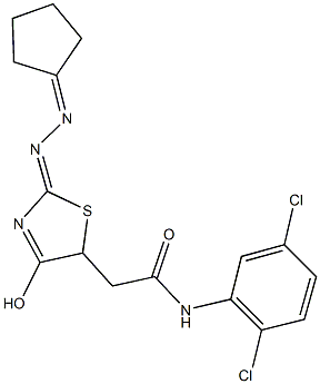 2-[2-(cyclopentylidenehydrazono)-4-hydroxy-2,5-dihydro-1,3-thiazol-5-yl]-N-(2,5-dichlorophenyl)acetamide 구조식 이미지