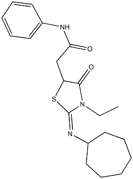 2-[2-(cycloheptylimino)-3-ethyl-4-oxo-1,3-thiazolidin-5-yl]-N-phenylacetamide 구조식 이미지