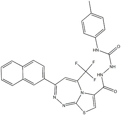 N-(4-methylphenyl)-2-{[3-(2-naphthyl)-5-(trifluoromethyl)[1,3]thiazolo[2,3-c][1,2,4]triazepin-7-yl]carbonyl}hydrazinecarboxamide 구조식 이미지