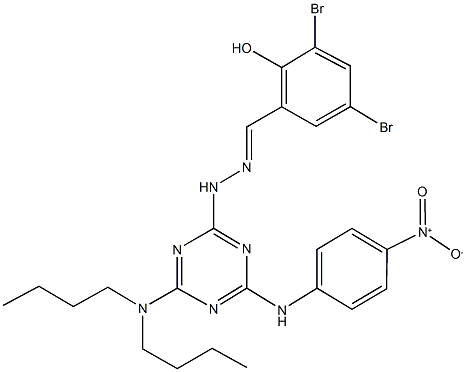 3,5-dibromo-2-hydroxybenzaldehyde (4-(dibutylamino)-6-{4-nitroanilino}-1,3,5-triazin-2-yl)hydrazone 구조식 이미지