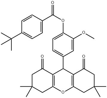 2-methoxy-4-(3,3,6,6-tetramethyl-1,8-dioxo-2,3,4,5,6,7,8,9-octahydro-1H-xanthen-9-yl)phenyl 4-tert-butylbenzoate Structure