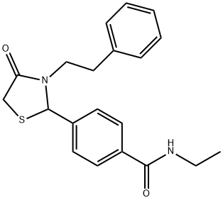 N-ethyl-4-[4-oxo-3-(2-phenylethyl)-1,3-thiazolidin-2-yl]benzamide 구조식 이미지