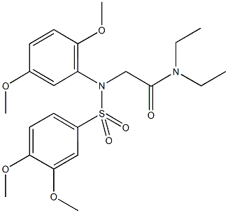 2-{[(3,4-dimethoxyphenyl)sulfonyl]-2,5-dimethoxyanilino}-N,N-diethylacetamide 구조식 이미지