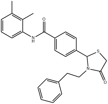 N-(2,3-dimethylphenyl)-4-[4-oxo-3-(2-phenylethyl)-1,3-thiazolidin-2-yl]benzamide 구조식 이미지