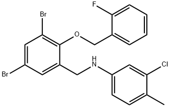 3-chloro-N-{3,5-dibromo-2-[(2-fluorobenzyl)oxy]benzyl}-4-methylaniline Structure