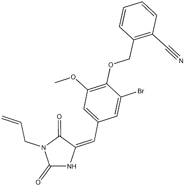 2-({4-[(1-allyl-2,5-dioxo-4-imidazolidinylidene)methyl]-2-bromo-6-methoxyphenoxy}methyl)benzonitrile 구조식 이미지