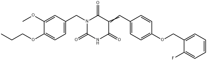 5-{4-[(2-fluorobenzyl)oxy]benzylidene}-1-(3-methoxy-4-propoxybenzyl)-2,4,6(1H,3H,5H)-pyrimidinetrione 구조식 이미지