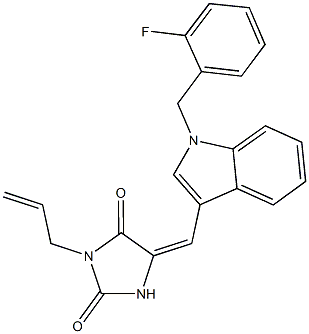 3-allyl-5-{[1-(2-fluorobenzyl)-1H-indol-3-yl]methylene}-2,4-imidazolidinedione 구조식 이미지