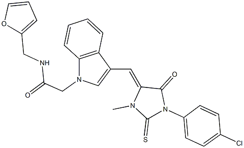 2-(3-{[1-(4-chlorophenyl)-3-methyl-5-oxo-2-thioxo-4-imidazolidinylidene]methyl}-1H-indol-1-yl)-N-(2-furylmethyl)acetamide Structure