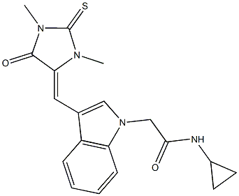 N-cyclopropyl-2-{3-[(1,3-dimethyl-5-oxo-2-thioxo-4-imidazolidinylidene)methyl]-1H-indol-1-yl}acetamide Structure