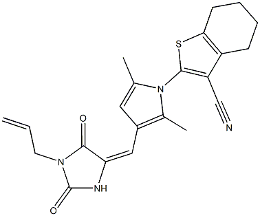 2-{3-[(1-allyl-2,5-dioxo-4-imidazolidinylidene)methyl]-2,5-dimethyl-1H-pyrrol-1-yl}-4,5,6,7-tetrahydro-1-benzothiophene-3-carbonitrile 구조식 이미지