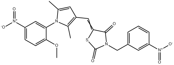 3-{3-nitrobenzyl}-5-[(1-{5-nitro-2-methoxyphenyl}-2,5-dimethyl-1H-pyrrol-3-yl)methylene]-1,3-thiazolidine-2,4-dione 구조식 이미지