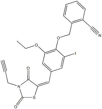 2-[(4-{[2,4-dioxo-3-(2-propynyl)-1,3-thiazolidin-5-ylidene]methyl}-2-ethoxy-6-iodophenoxy)methyl]benzonitrile Structure